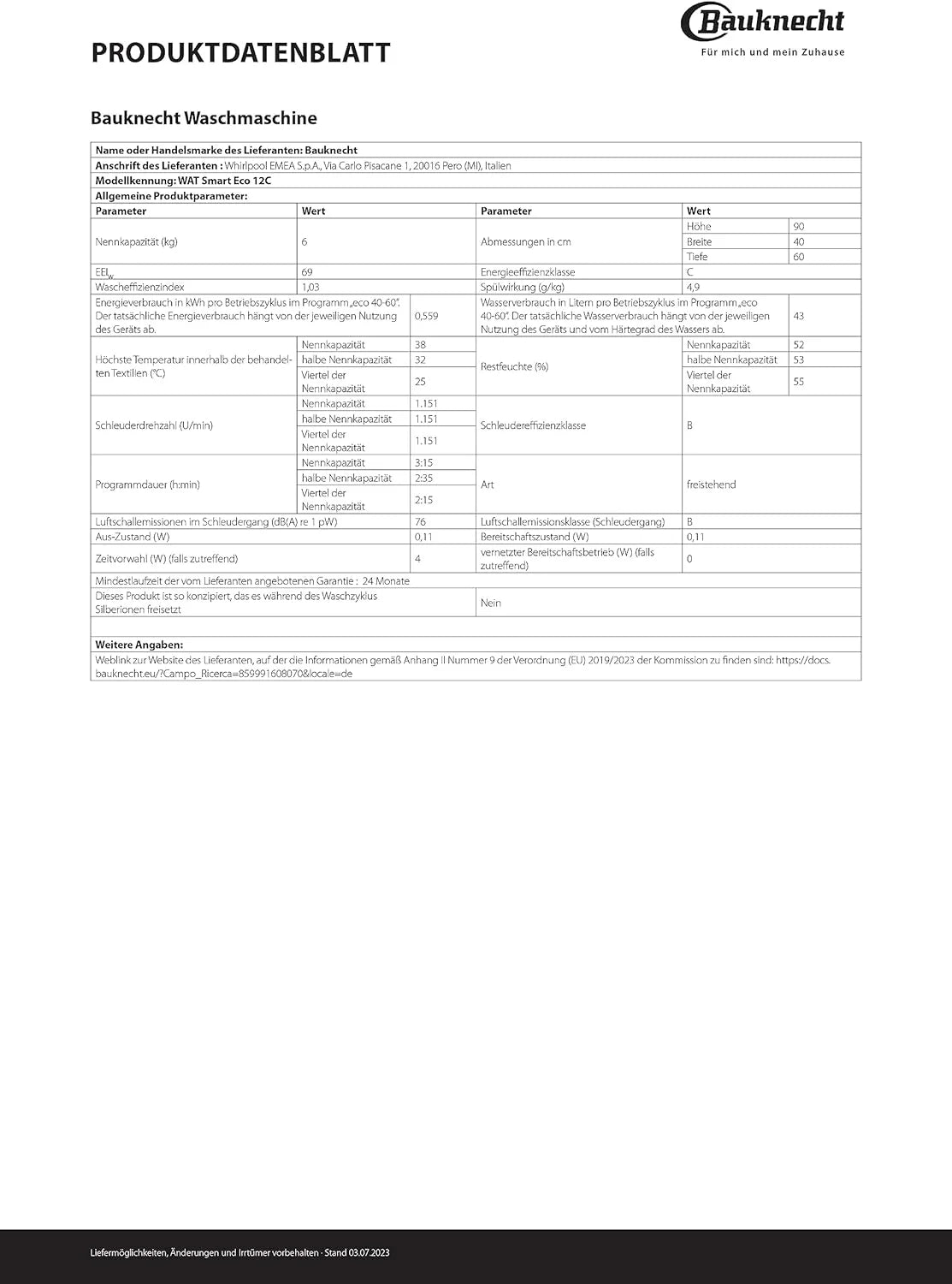Bauknecht WAT Smart Eco 12C pralka ładowana od góry/6 kg/1200 obr./min., krótki 30'/FreshFinish/intensywne płukanie, ochrona przed wodą wielokrotnego użytku, oszczędność energii, program wełny, wybór