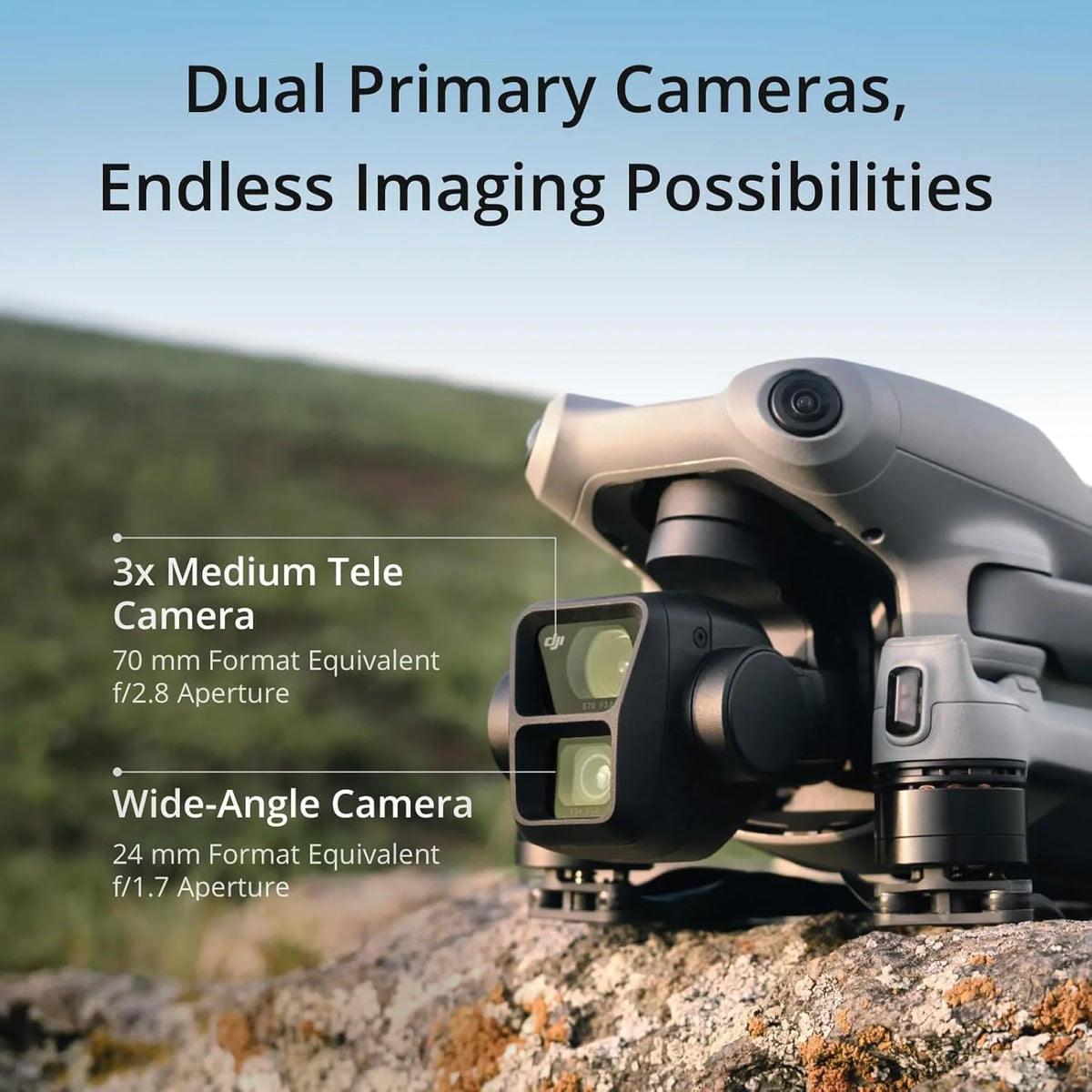 DJI Air 3 Fly More Combo ze zdalnym kontrolerem DJI RC-N2, dron z kamerą dla dorosłych 4K HDR, podwójne aparaty główne średniej wielkości tele i szerokokątne, maks. czas lotu 46-Min, O4