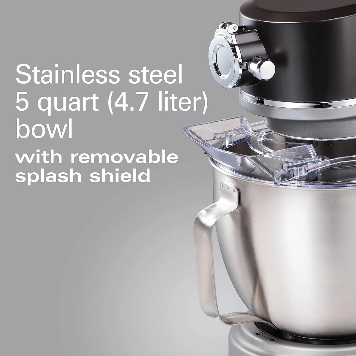 Hamilton Beach Professional Metalowy blender stojący ze specjalnym pojemnikiem mocującym, miska o pojemności 5 litrów, 12 prędkości, w zestawie płaska trzepaczka, hak do ciasta, trzepaczka (63240)