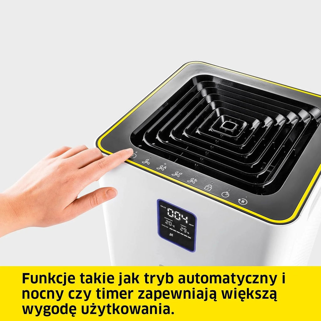 Kärcher Oczyszczacz Powietrza AF 50 Signature Line, przepływ: 520 m³/h, do 100 m², usuwa 99,95% cząsteczek do 0,3 μm i zapachów, funkcja automatyczna, timer, tryb nocny, w zestawie zestaw filtrów