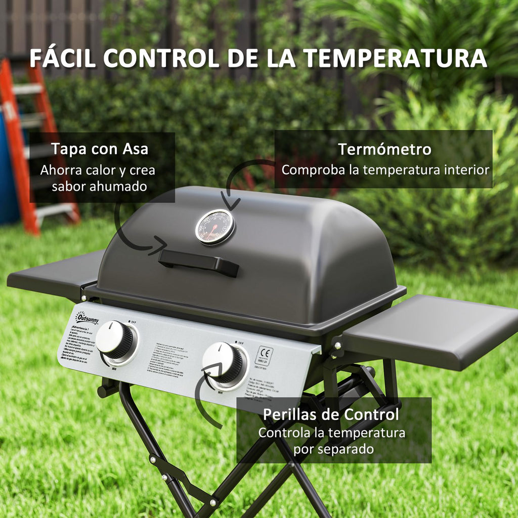 Grill gazowy Outsunny ABS ze stali nierdzewnej - 101 x 50 x 102 cm. Czarny