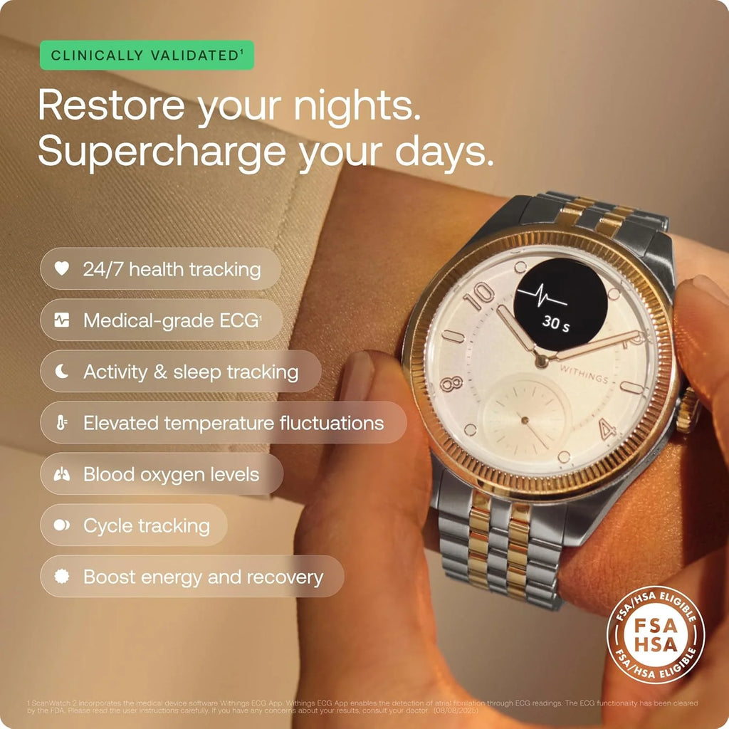 Withings Scanwatch Nova Brilliant Hybrydowy smartwatch Health dla mężczyzn i kobiet, SPO2, monitorowanie temperatury, sen, zdrowie układu oddechowego, monitorowanie cyklu, 30-dniowa żywotność baterii