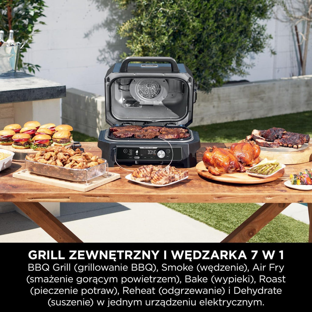 Ninja Woodfire Pro Connect XL Grill elektryczny, wędzarnia i frytkownica 7 w 1, sterowany za pomocą aplikacji, termometr cyfrowy z sondą, opalany pelletem drzewnym, wodoodporny, czarny, OG901EU