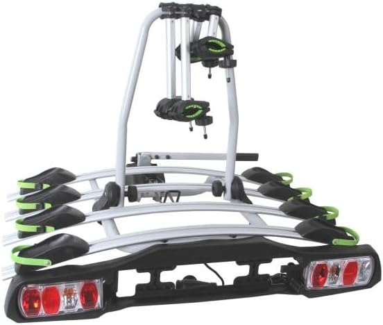 GEPCO Bagażnik rowerowy na 4 rowery do 60 kg, na hak holowniczy, składany, składany, zamykany, z tylnym światłem E4, wstępnie zmontowany, aluminiowy, do transportu rowerów