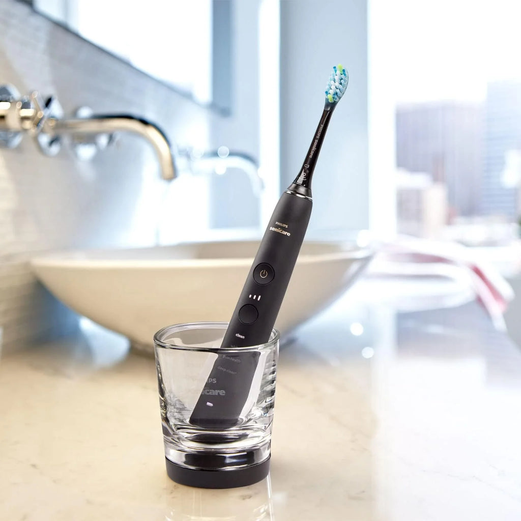 Philips Sonicare DiamondClean 9000, elektryczna szczoteczka soniczna z aplikacją, czujnik nacisku, szklanka do ładowania, kolor czarny i różowe złoto, podwójne opakowanie, model HX9914/57