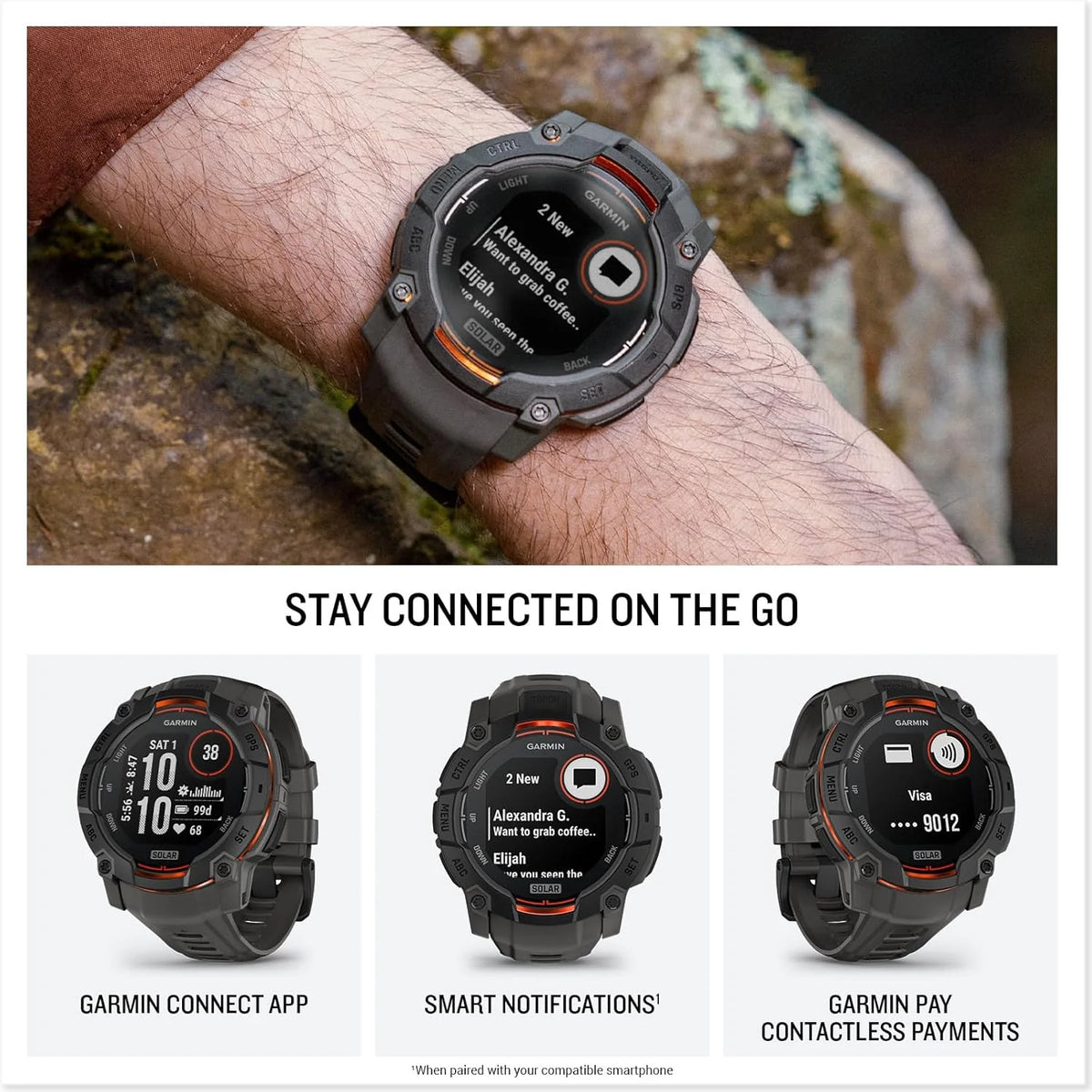 Garmin Instinct 3 SOLAR Wytrzymały Smartwatch GPS, 45 mm, Wbudowane Aplikacje Sportowe i Zdrowotne, Latarka LED, 10ATM, Sunburst