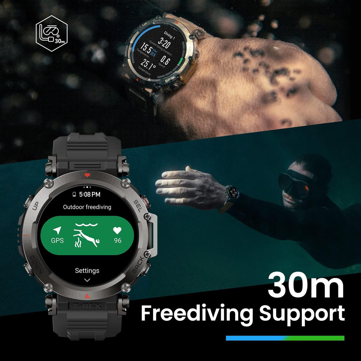 Outdoorowy smartwatch Amazfit T-Rex Ultra 47 mm, dwuzakresowy GPS