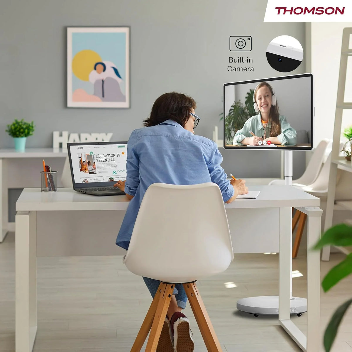 Thomson Go Plus Pro 27-calowy (69 cm) 4K UHD Inteligentny Ekran Dotykowy, Android, Sterowanie Głosowe, Hotspot, Bateria 9000 mAh, Kamera 5MP, Subwoofer, WiFi 6, Bluetooth, Przenośny Stojak
