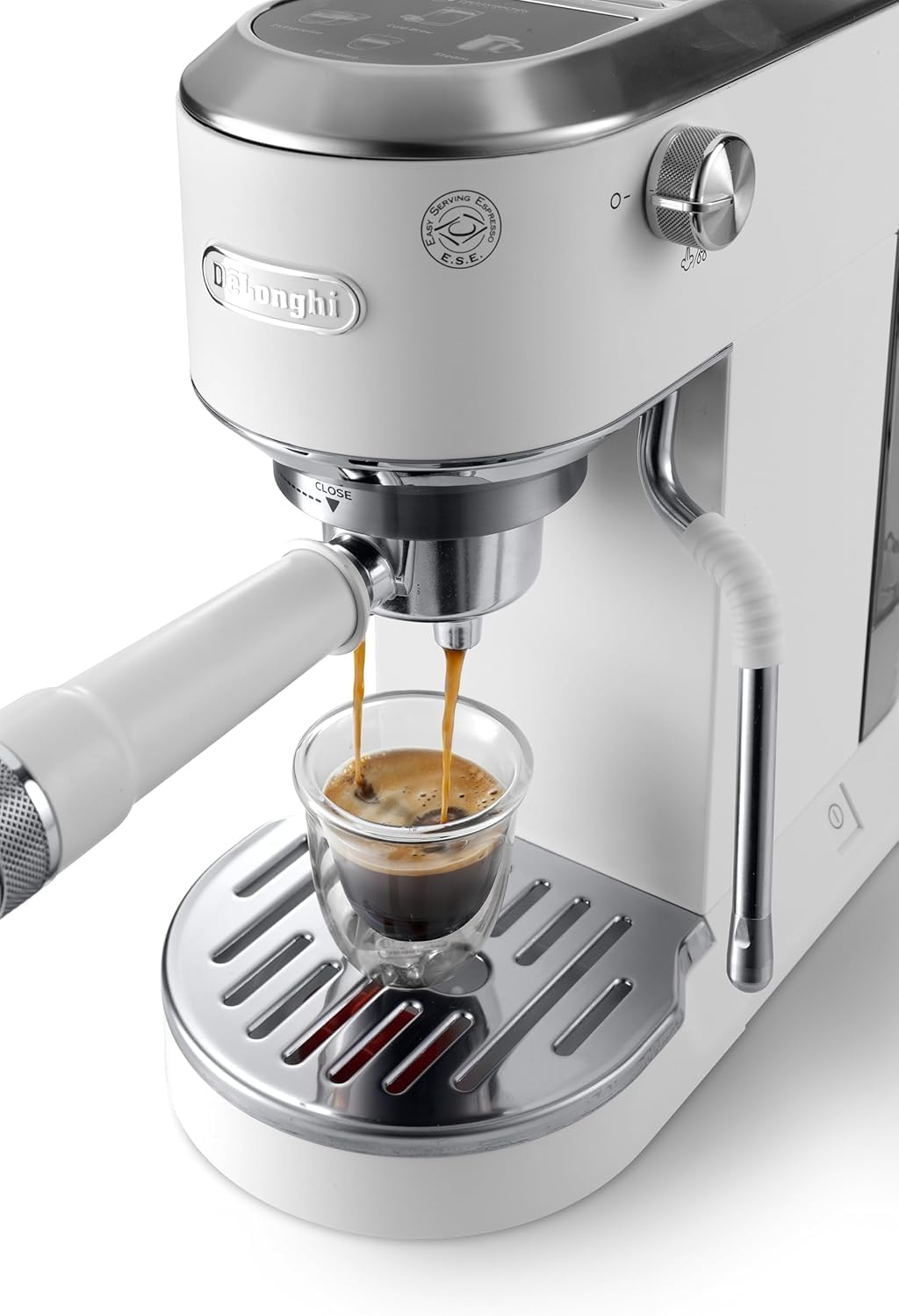 De'Longhi Dedica – Ekspres do kawy ze stali nierdzewnej z pompką do kawy mielonej lub na kapsułki, espresso i cappuccino, zbiornik 1,3 litra, system zapobiegający kapaniu, model EC685.M, kolor metaliczny