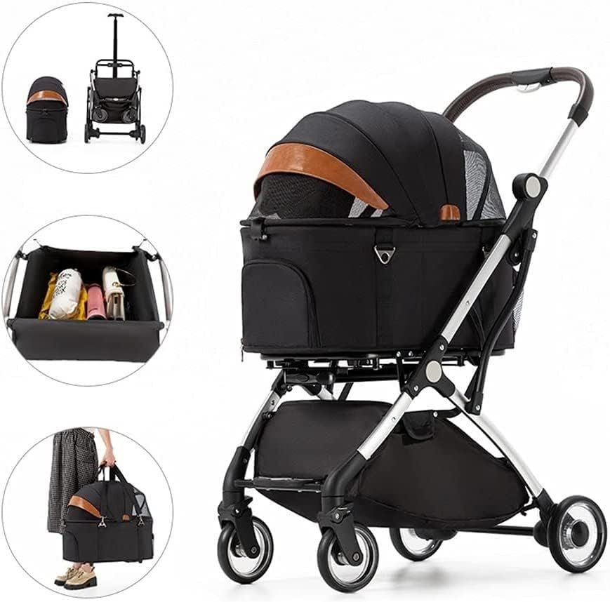 Premium Pet Stroller Dla Kotów Psów Lekki Składany Wózek Dla Zwierząt 4 Koła Materiały Podróżne Oddzielny Wózek Dla Psa Buggy Pushchairs (Color : Black)