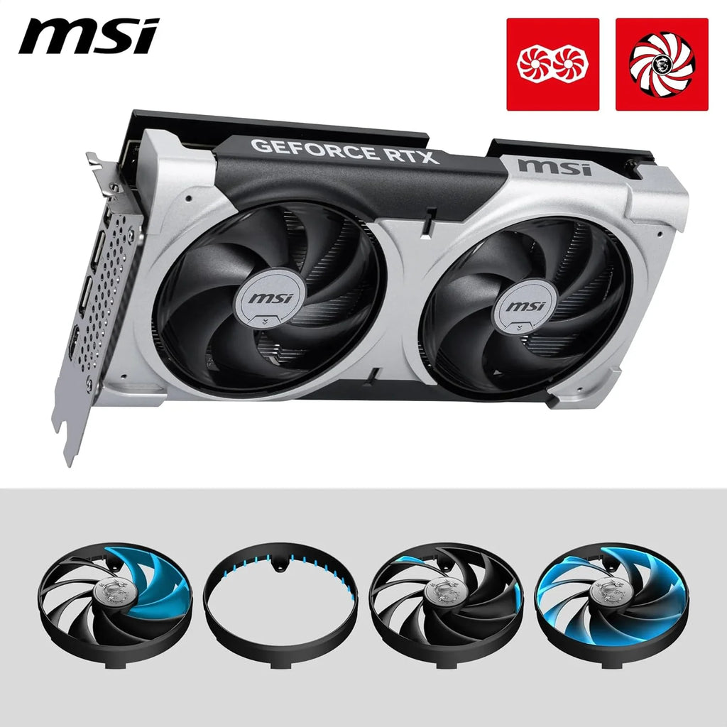 MSI Karta graficzna NVIDIA GeForce RTX 5060 Ti 8G Ventus 2X OC Plus - 8 GB GDDR7 (28 GB/s /128 Bits), PCIe 5.0 - Podwójny wentylator (2 x wentylatory STORMFORCE), HDMI 2.1b, DisplayPort 2.1b