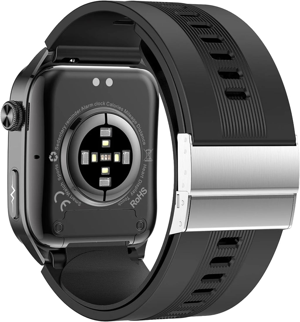 Knauermann PRO 4 Air (2026) Smartwatch i tracker fitness dla kobiet i mężczyzn, AMOLED zawsze włączony, IP66, Bluetooth 5.3, bateria do 25 dni, Android i iOS, czarny, kwadratowy, silikonowy pasek
