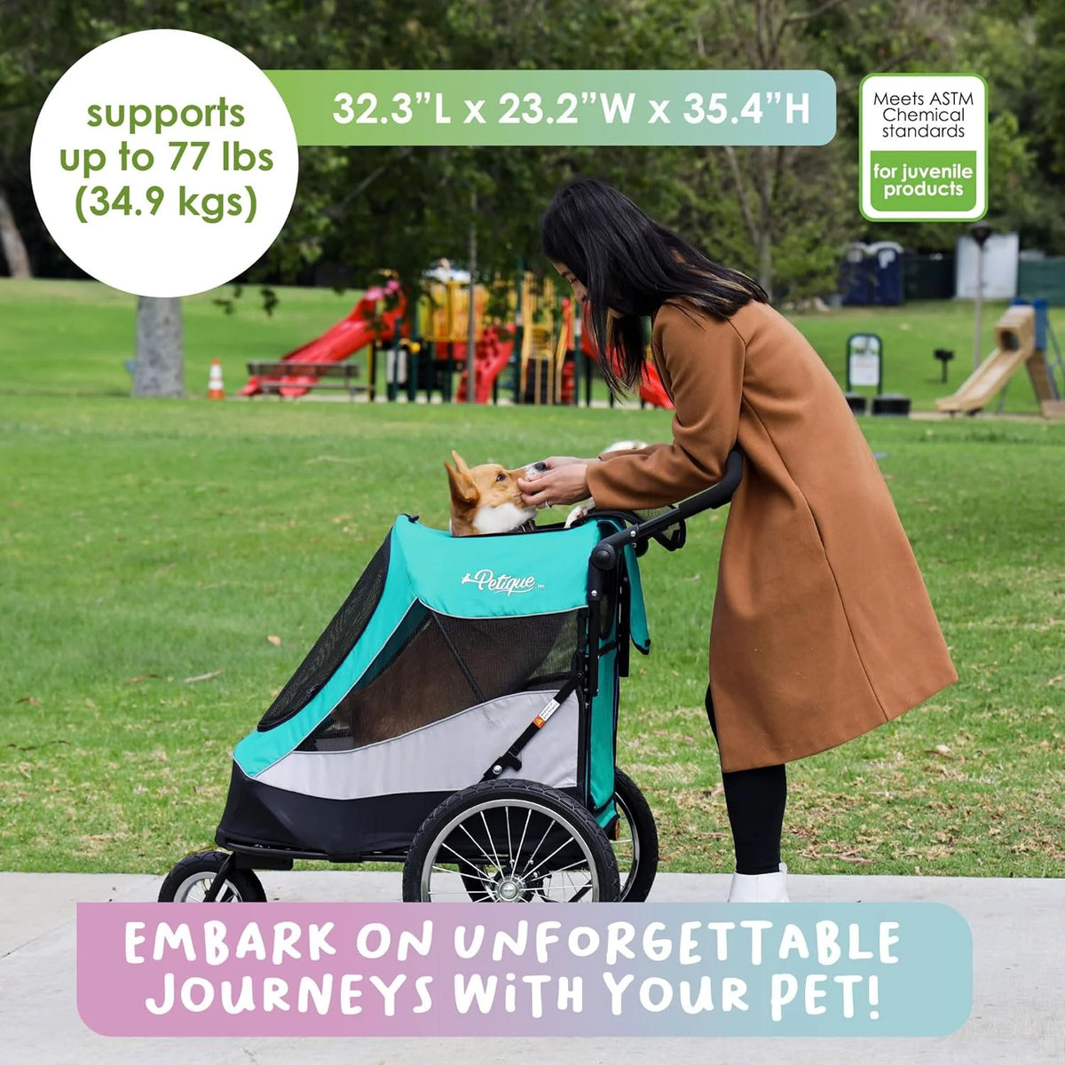 PETIQUE Trailblazer Jogger, wózek dla zwierząt domowych o średniej wielkości, wentylowany wózek dla kotów i psów, Neptune