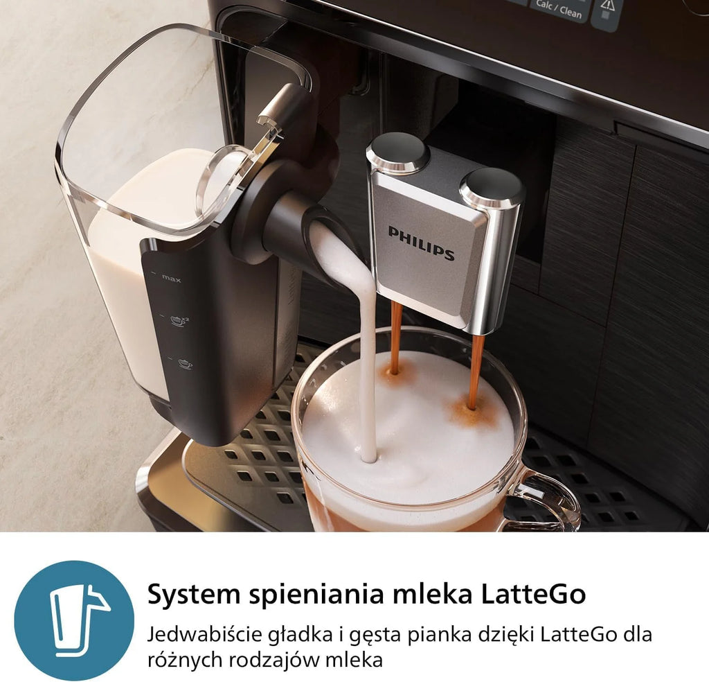 Philips z serii 2300 w pełni zautomatyzowany ekspres do kawy - 4 napoje, nowoczesny, kolorowy ekran dotykowy, LatteGo, SilentBrew, młynek w 100% ceramiczny, filtr AquaClean. Czarny, matowy (EP2330/10)
