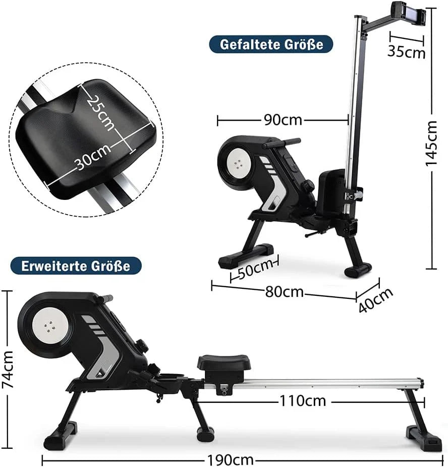 Wioślarz do domu, wioślarz składany, wioślarz z wyświetlaczem LCD, 8 stopni oporu, do fitnessu w domu wioślarz do treningu cardio, do 150kg.