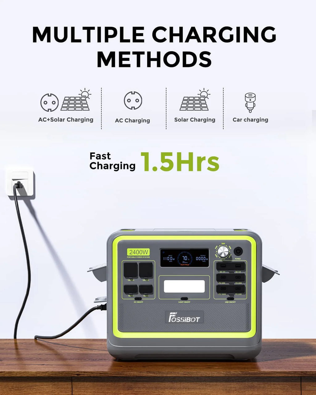 FOSSiBOT-Polska przenośna Stacja zasilania 2048 Wh Lifepo4, 2400W F2400 XT90 APP