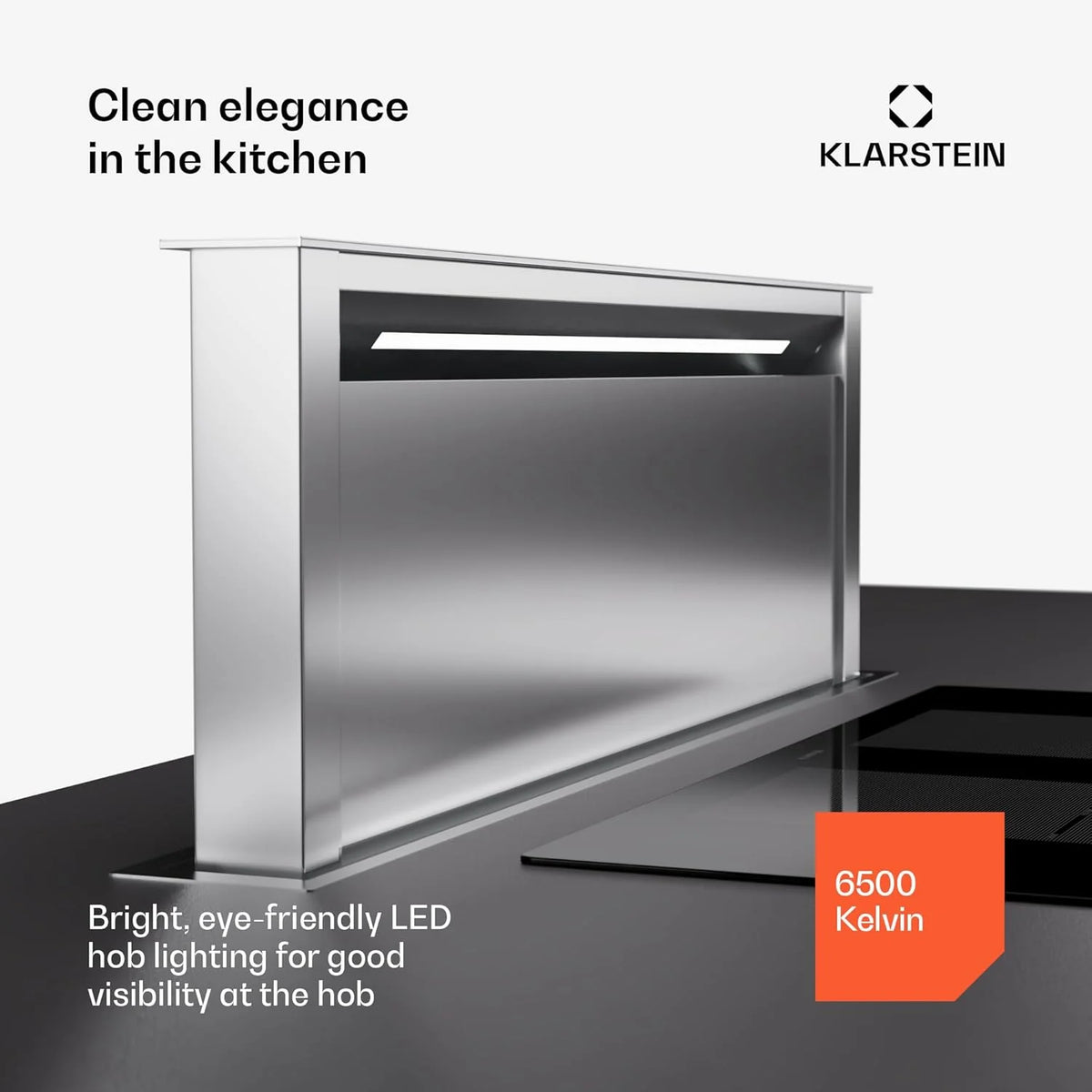 Klarstein Okap kuchenny 90 cm wyciąg w dół, wyciąg kuchenny recyrkulacja 2 w 1, przepływ powietrza 576 m³/h, wentylator wyciągowy ze światłem LED i panelem dotykowym