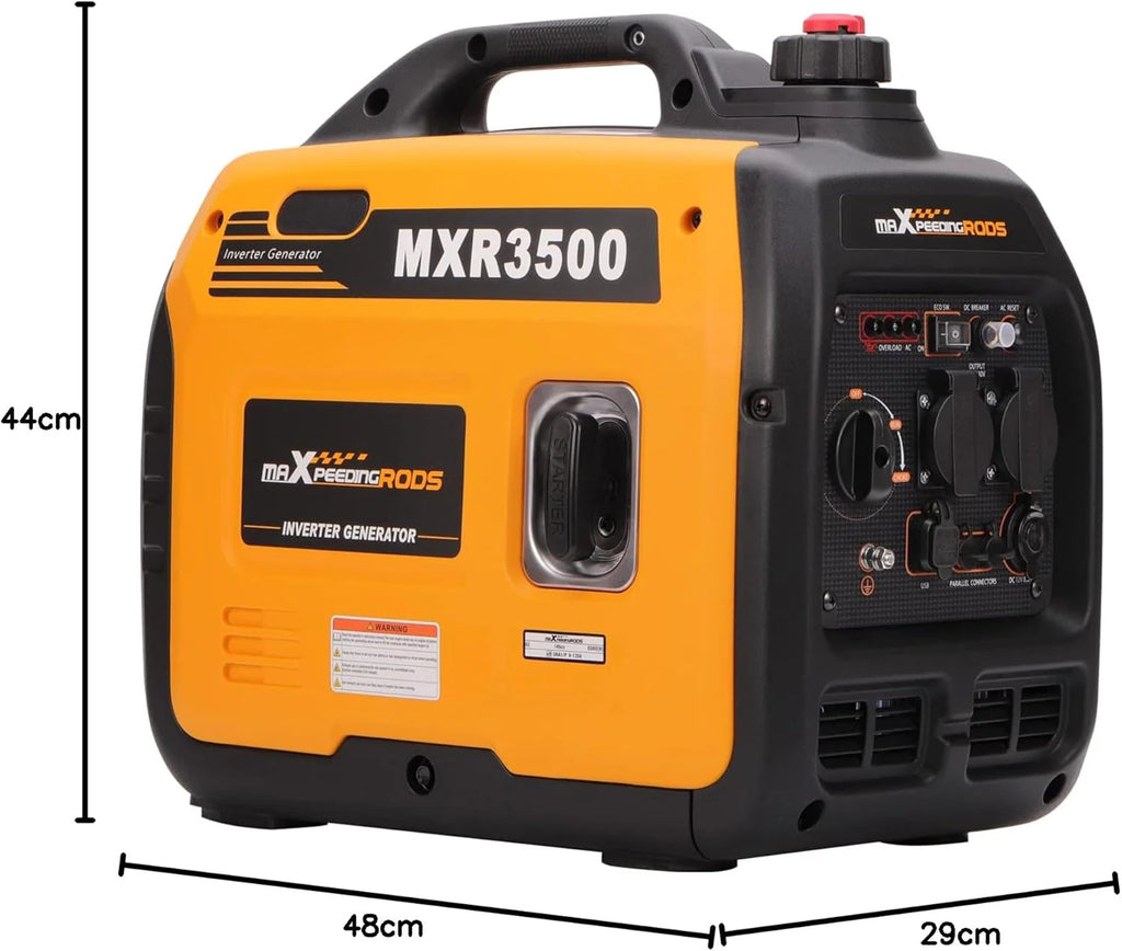 maXpeedingrods Inwerterowy generator prądu 3300 W, benzyna, 4-suwowa, z gniazdami USB i gniazdami 230 V, super cichy i lekki agregat zasilania awaryjnego na kemping…