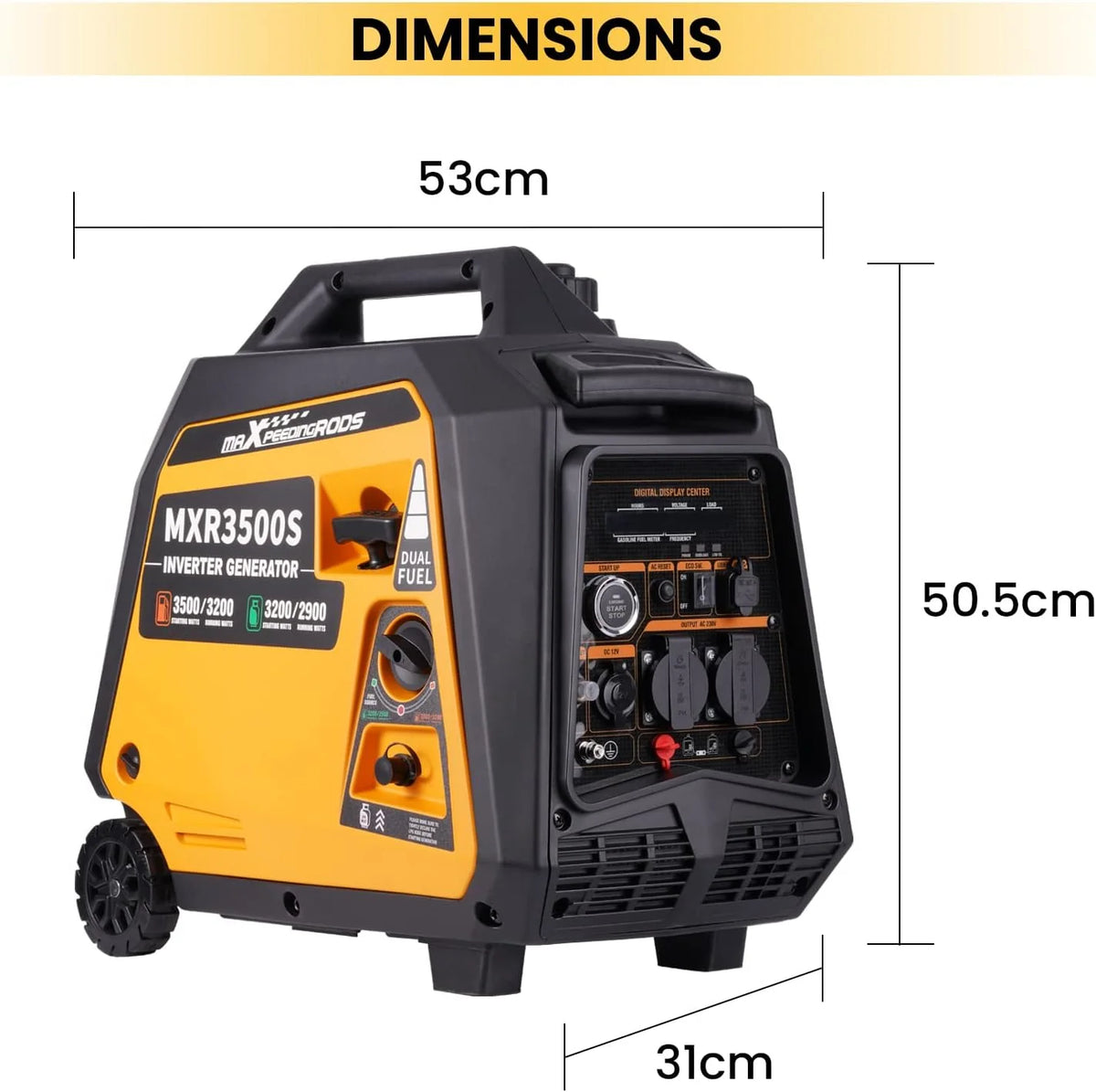 maXpeedingrods Generator falownika 3500 W, podwójny paliwo, 4-suwowy, z USB i gniazdami 230 V, generator prądu, cyfrowy, cichy, lekki, na kemping, podróż, garaż