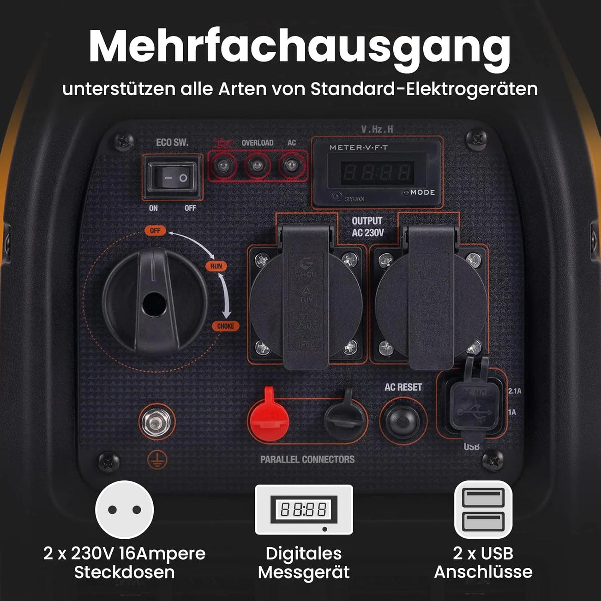 maXpeedingrods inwerterowy agregat prądotwórczy 2300 W, benzynowy, 4-suwowy, z gniazdami USB i napięciem 230 V, super cichy i lekki jako awaryjny agregat prądotwórczy w podróży