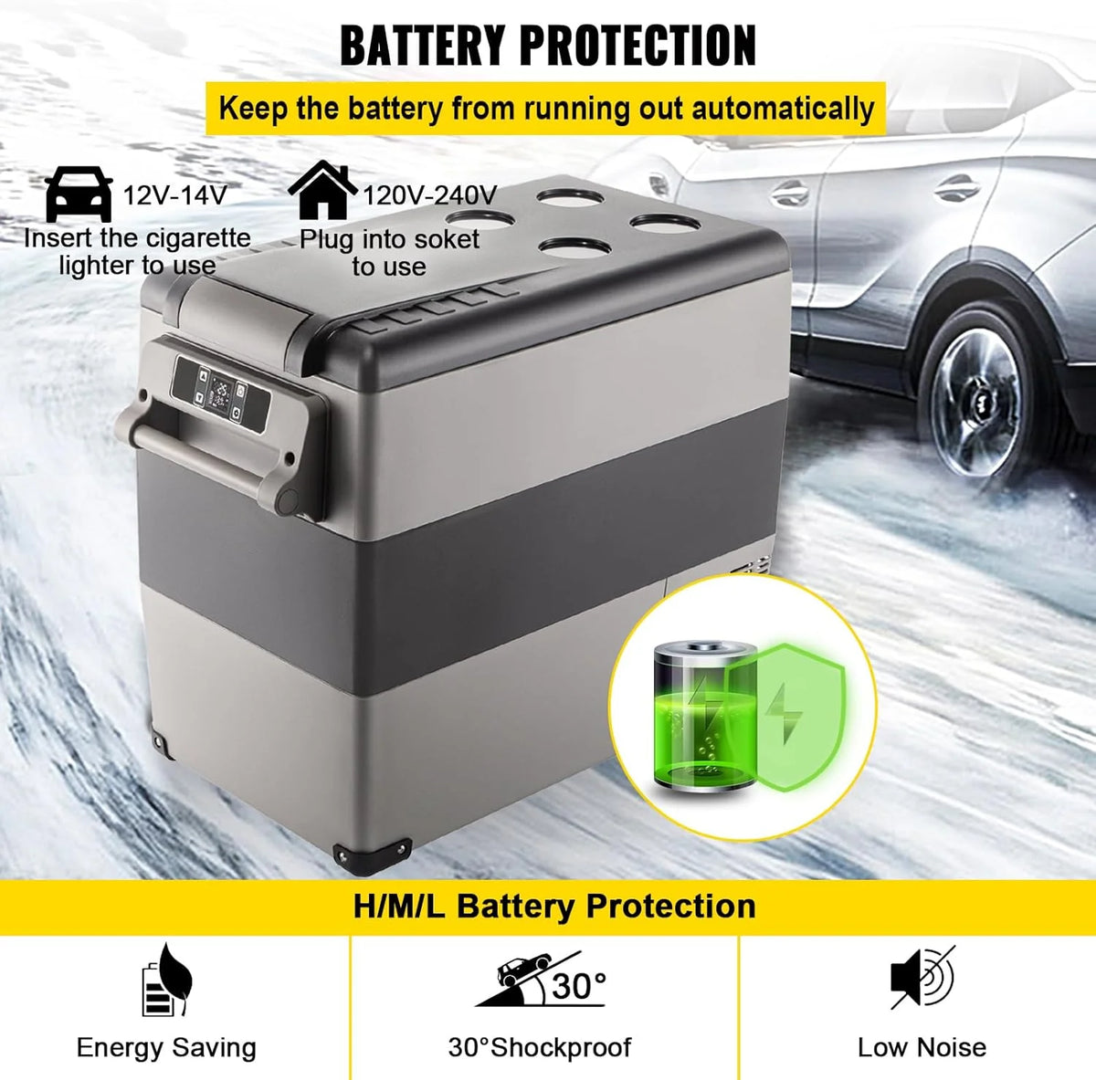 VEVOR Przenośna lodówka elektryczna 80 W, 12/24 V, wydajne chłodzenie -20℃ - 20℃ z niskim poziomem hałasu 45 dB, do samochodów i kamperów (55 l)