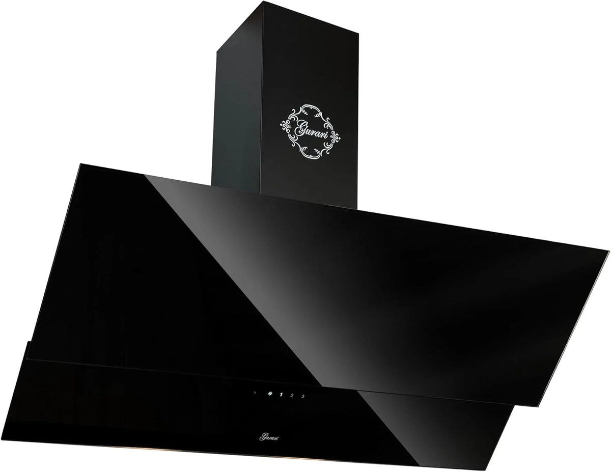 Czarny okap kuchenny 80 cm Gurari GCH D 268 8 Prime/Energooszczędny okap kuchenny klasy A/Wysokowydajny dekoracyjny okap ścienny 1000 m³/h z odpływem - recykling powietrza