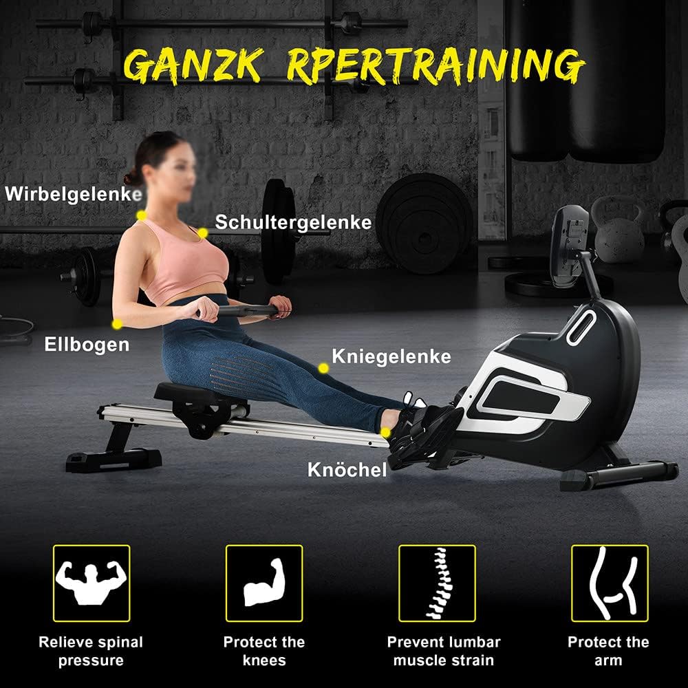 Wioślarz magnetyczny, Wioślarz do treningu w domu, Wioślarz z 14 oporem magnetycznym, Wioślarz do domu składany, Wyświetlacz LCD do 150 kg do fitnessu w domu.