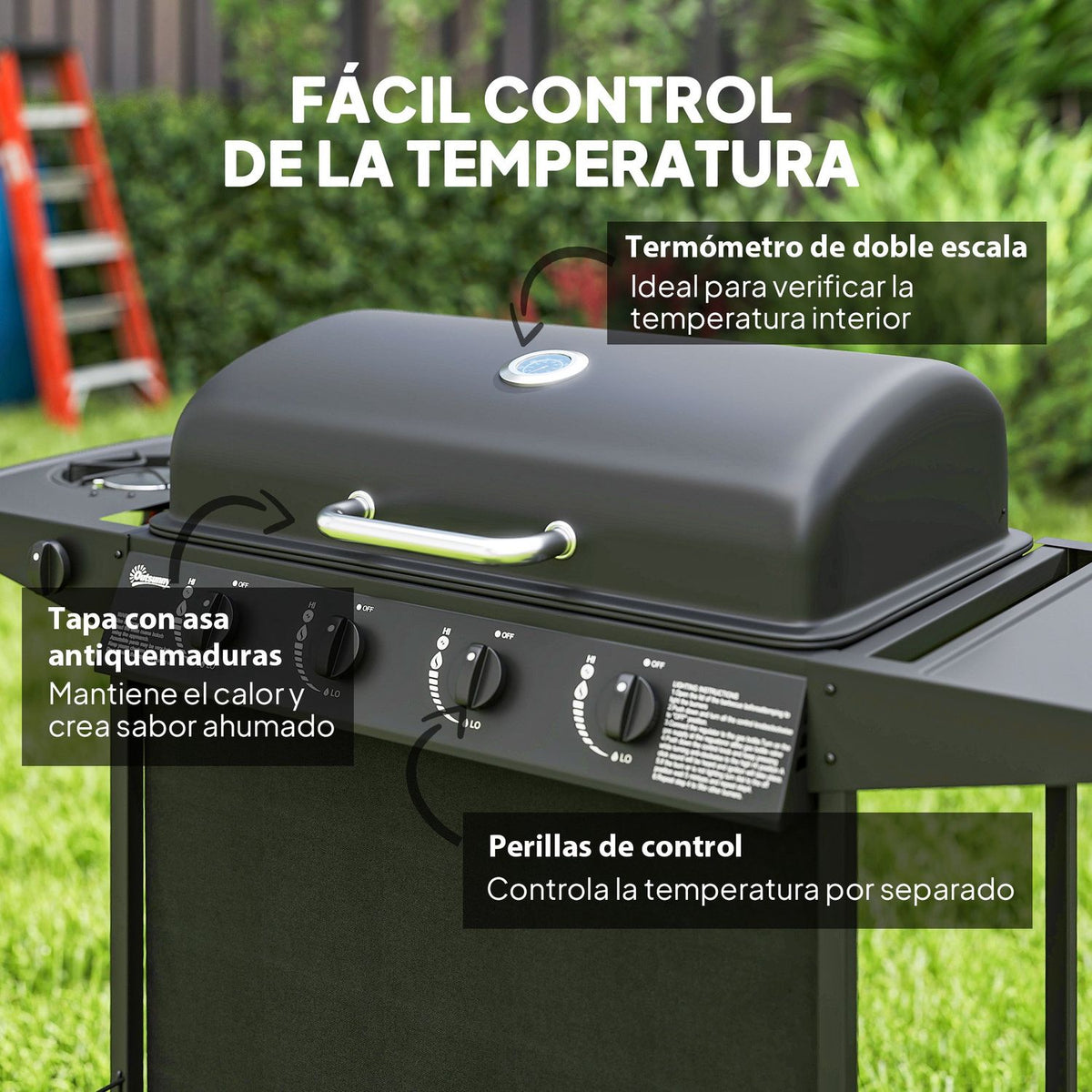 Grill gazowy ze stali ABS 121x54x97 cm - Outsunny. Czarny