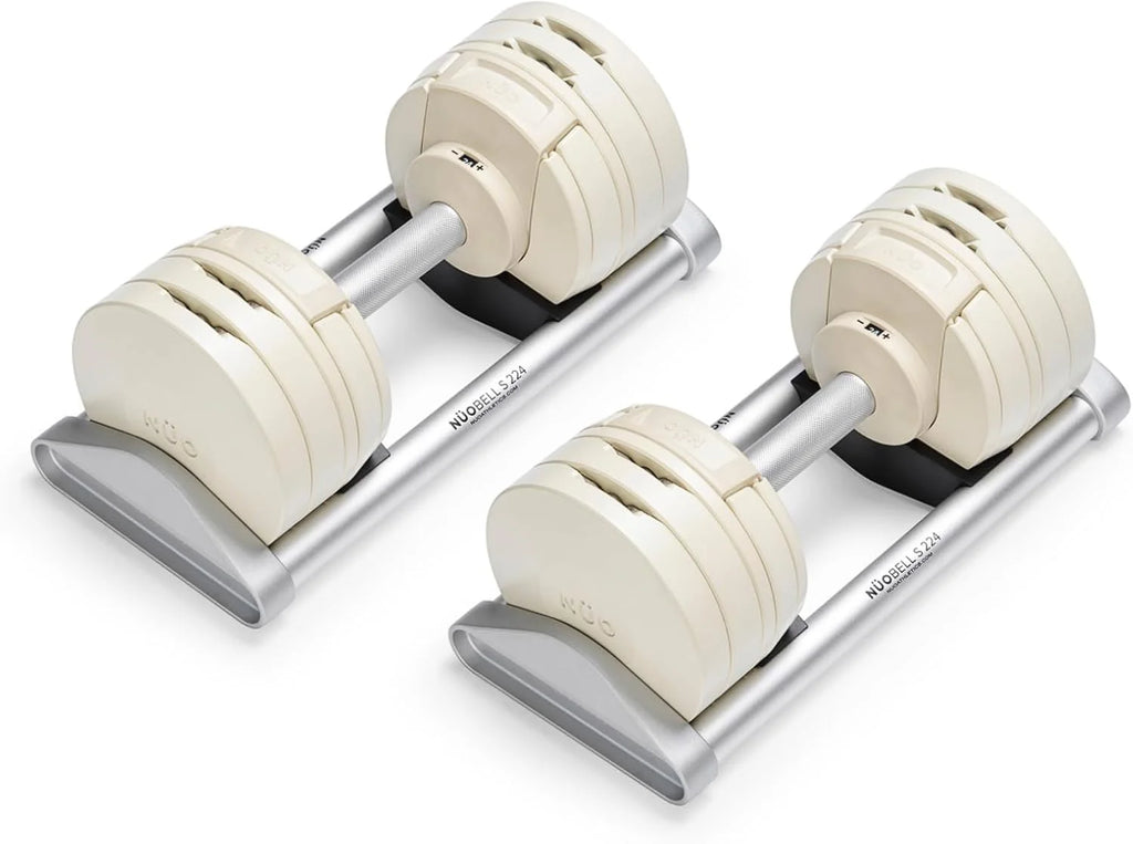 NÜOBELL S 224 Regulowany zestaw hantli | 2-24 kg z interwałami 2 kg | Szwedzki design | Uchwyt do szybkiego dopasowania pokrętła (Silver)