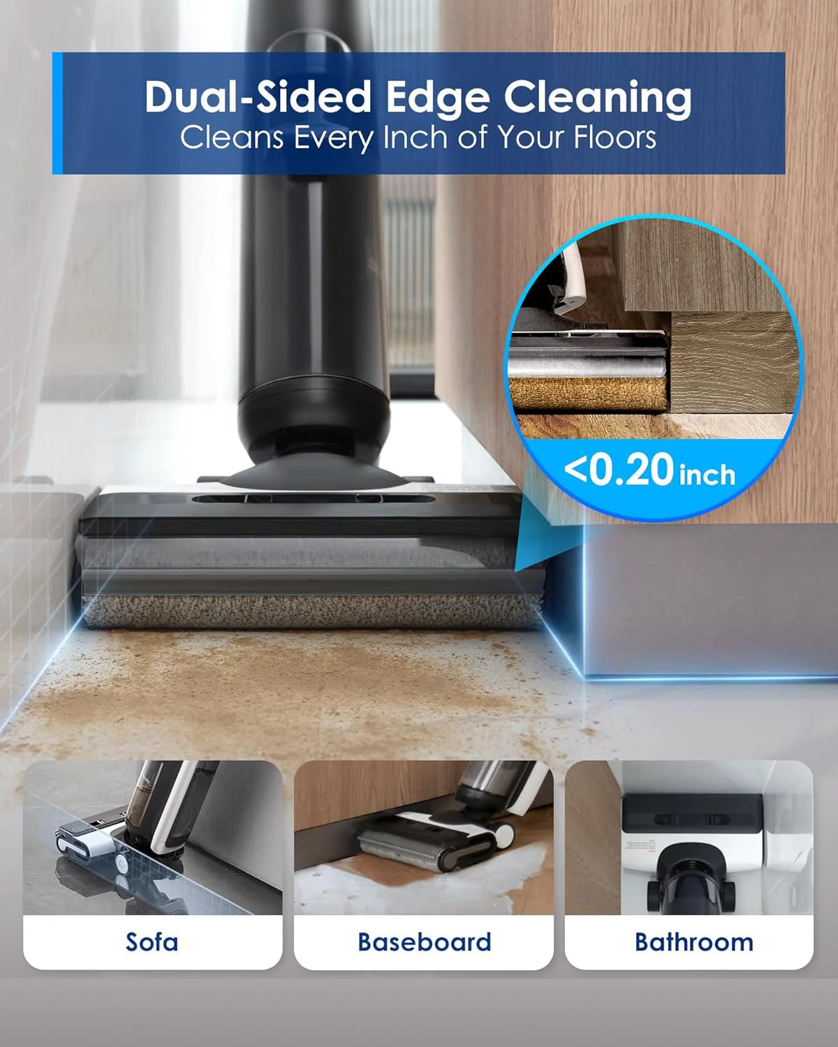Tineco Floor ONE Switch S6 Stretch Odkurzacze na sucho i mokro, 180° Lay-Flat, zapobiegająca splątaniu, samooczyszczanie, czas pracy 65 min, czyszczenie dwóch krawędzi, czyszczenie całego domu