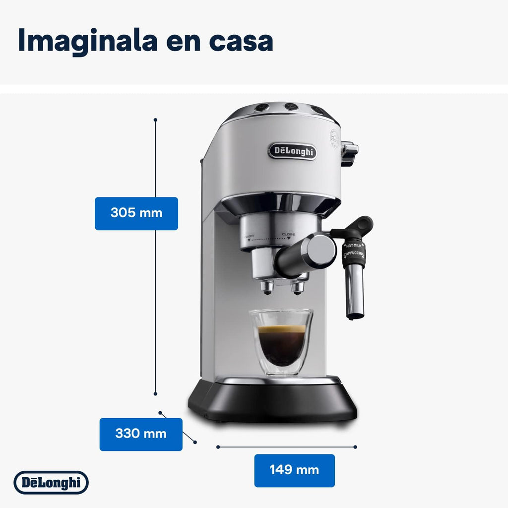 De'Longhi Dedica – Ekspres do kawy ze stali nierdzewnej z pompką do kawy mielonej lub na kapsułki, espresso i cappuccino, zbiornik 1,3 litra, system zapobiegający kapaniu, model EC685.M, kolor metaliczny