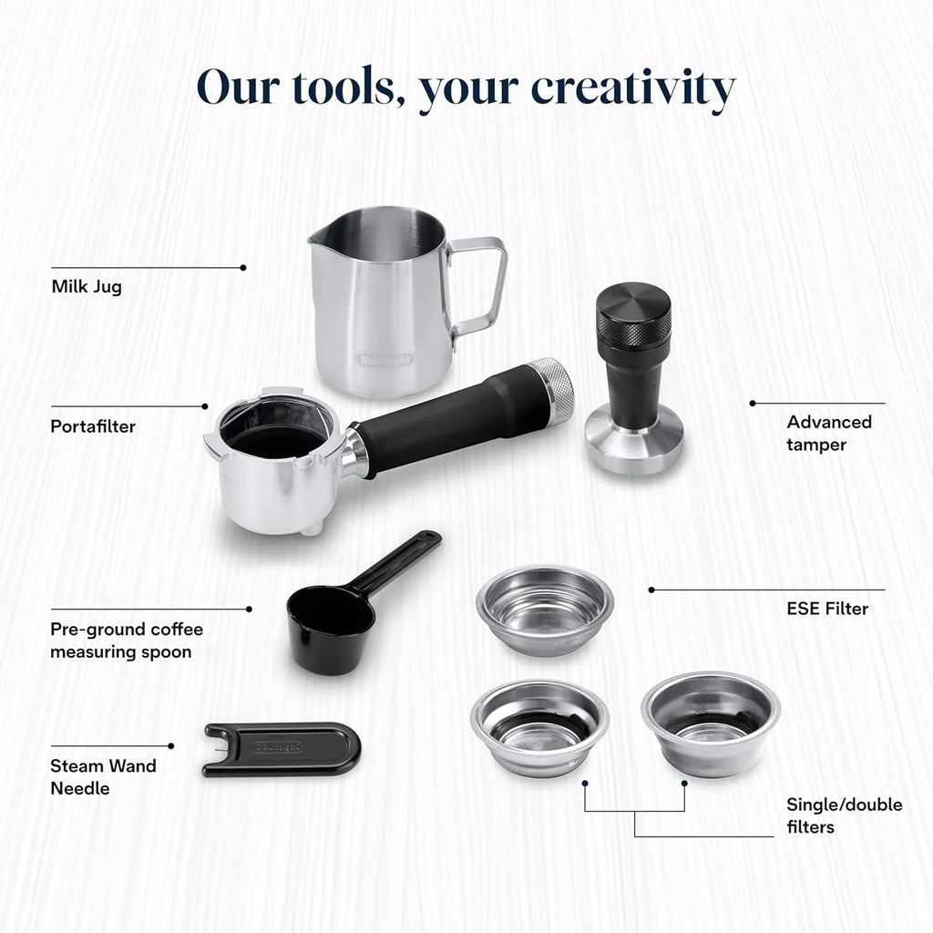 De'Longhi Dedica Duo EC890.M ręczny ekspres do kawy do espresso, cappuccino i cold brow, barman, z wyrzutnią parową do My LatteArt, wyświetlacz dotykowy, szerokość 15 cm, wyjmowany zbiornik 1,1 l,