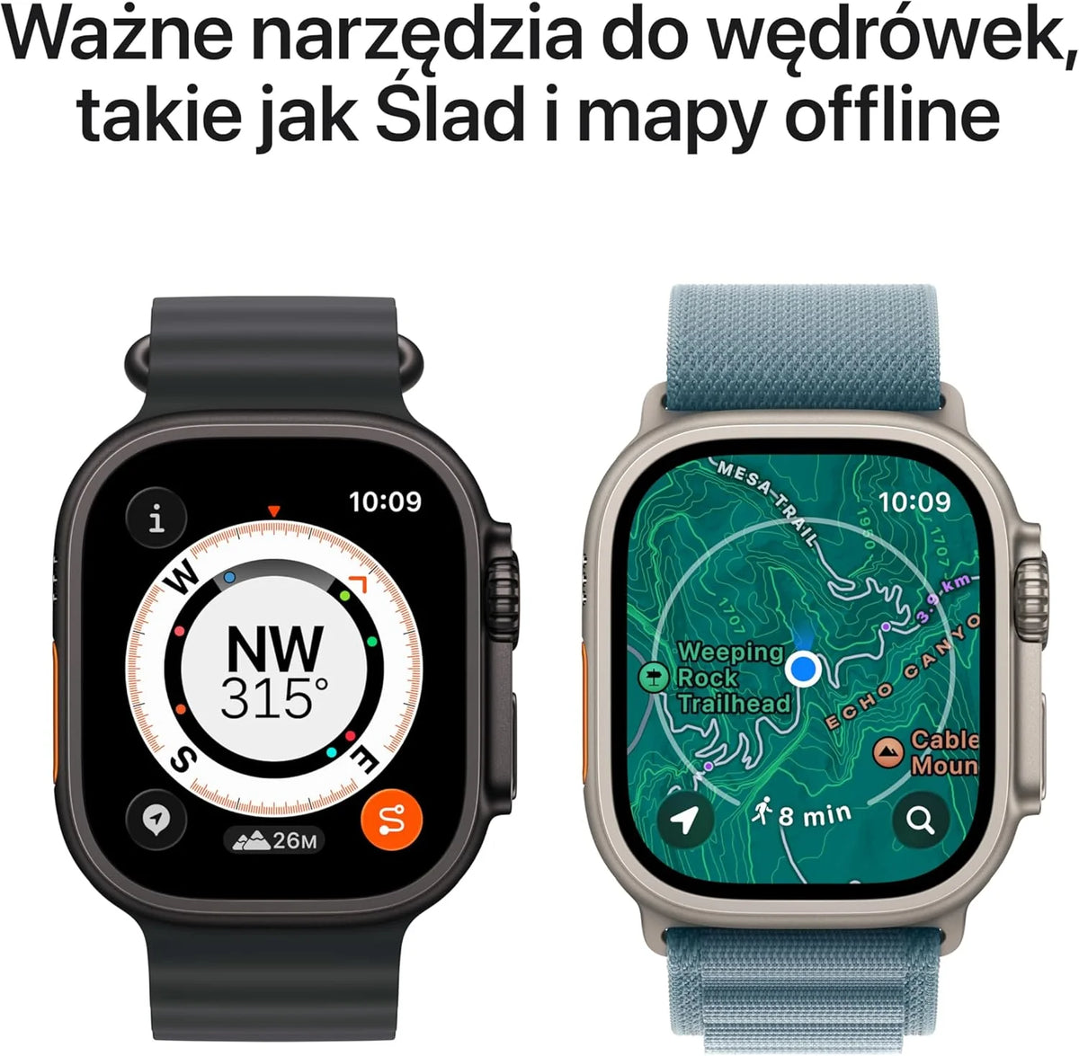 Apple Watch Ultra 3 GPS + Cellular 49 mm, najwyższej klasy zegarek do biegania i innych sportów z wytrzymałą kopertą z tytanu kolor czarny + Alpine Loop kolor czarny - M