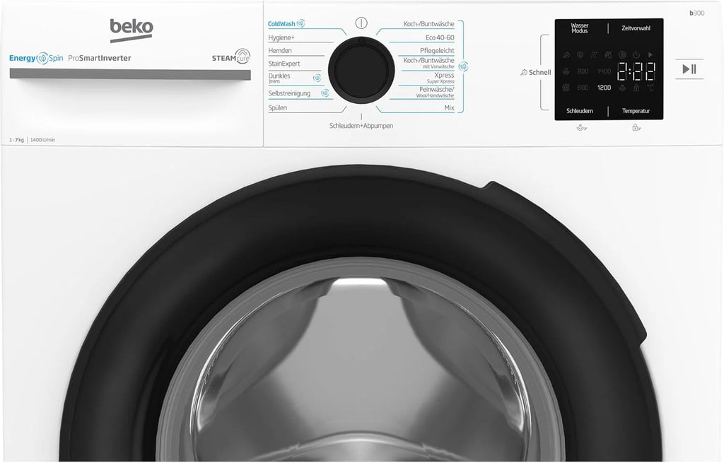 Beko BM3WFU3741X pralka wolnostojąca, 7 kg, EnergySpin, wybór wirowania 1400 obr./min, funkcja pary, higiena + nadaje się dla alergików, oszczędność wody i czasu, kolor biały