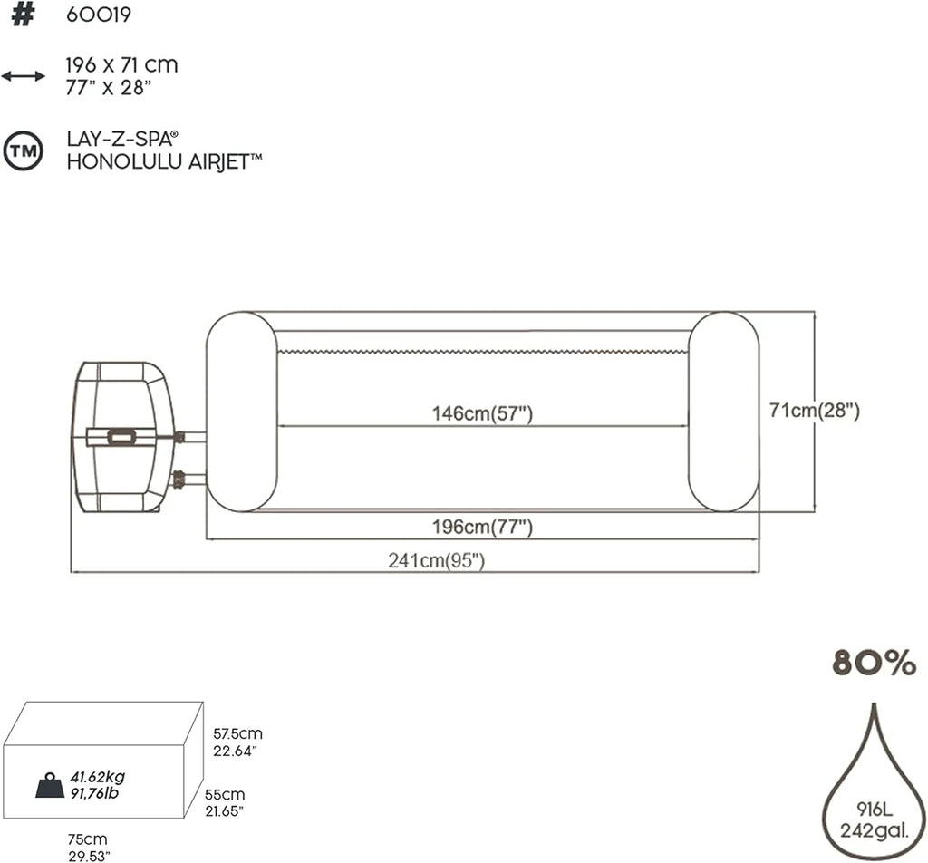 Bestway Lay-Z-Spa® 77 X 28/1.96M X 71Cm Honolulu Airjet