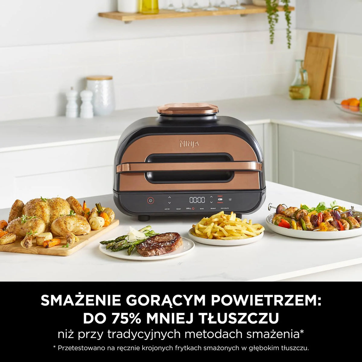 Ninja Foodi MAX PRO Grill, płaska płyta i frytkownica beztluszczowa z cyfrową sondą kuchenną i termometrem, 3,8 l, 7 funkcji gotowania w 1, części można myć w zmywarce, srebrno/czarny, AG651EU