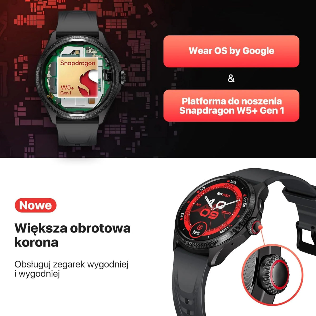 Ticwatch Pro 5 Enduro Smartwatch dla mężczyzn z systemem Android Wear OS Smart Watch 90 h, akumulator 110+, tryby treningowe 7/24, tętno 5 ATM, kompas GPS, nie jest kompatybilny z iPhonem