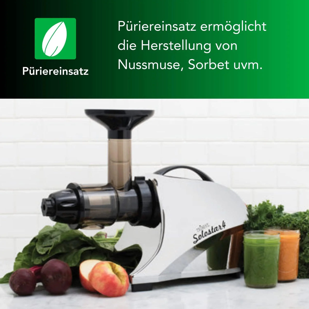 Tribest Solostar 4 Slow Juicer – pozioma sokowirówka do warzyw i owoców – 47 obr./min, 120 W – elektryczna wyciskarka do soków – biała