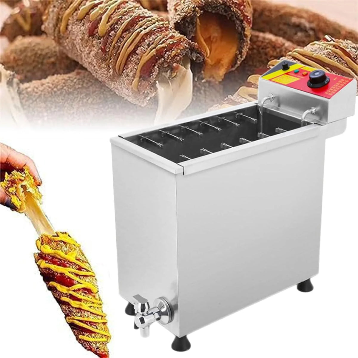 Komercyjna Frytkownica Gazowa Do Hot Dogów Z Serem, Frytkownica Do Hot Dogów Kukurydzianych, Frytkownica Do Hot Dogów Z Serem I Regulacją Temperatury, Odpowied