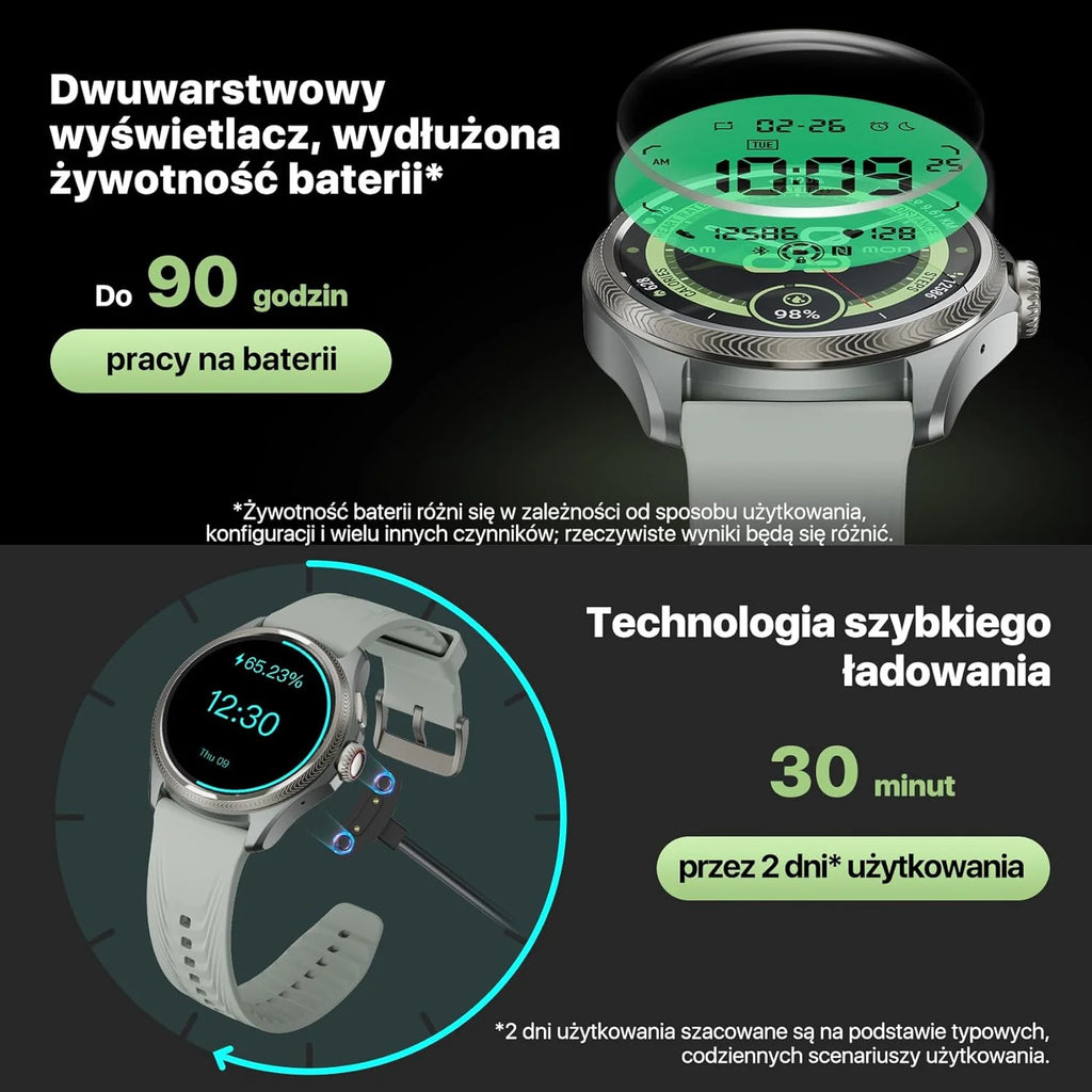 Ticwatch Pro 5 Enduro Smartwatch dla mężczyzn z systemem Android Wear OS Smart Watch 90 h, akumulator 110+, tryby treningowe 7/24, tętno 5 ATM, kompas GPS, nie jest kompatybilny z iPhonem