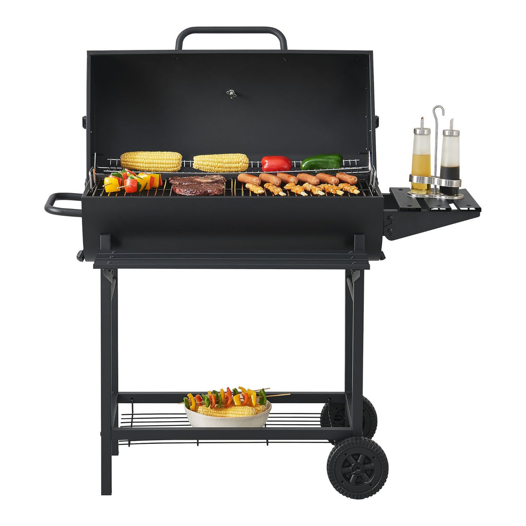 Grill węglowy Armento z 2 kółkami, termometrem, stalowy – czarny [casa.pro]