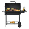 Grill węglowy Armento z 2 kółkami, termometrem, stalowy – czarny [casa.pro]