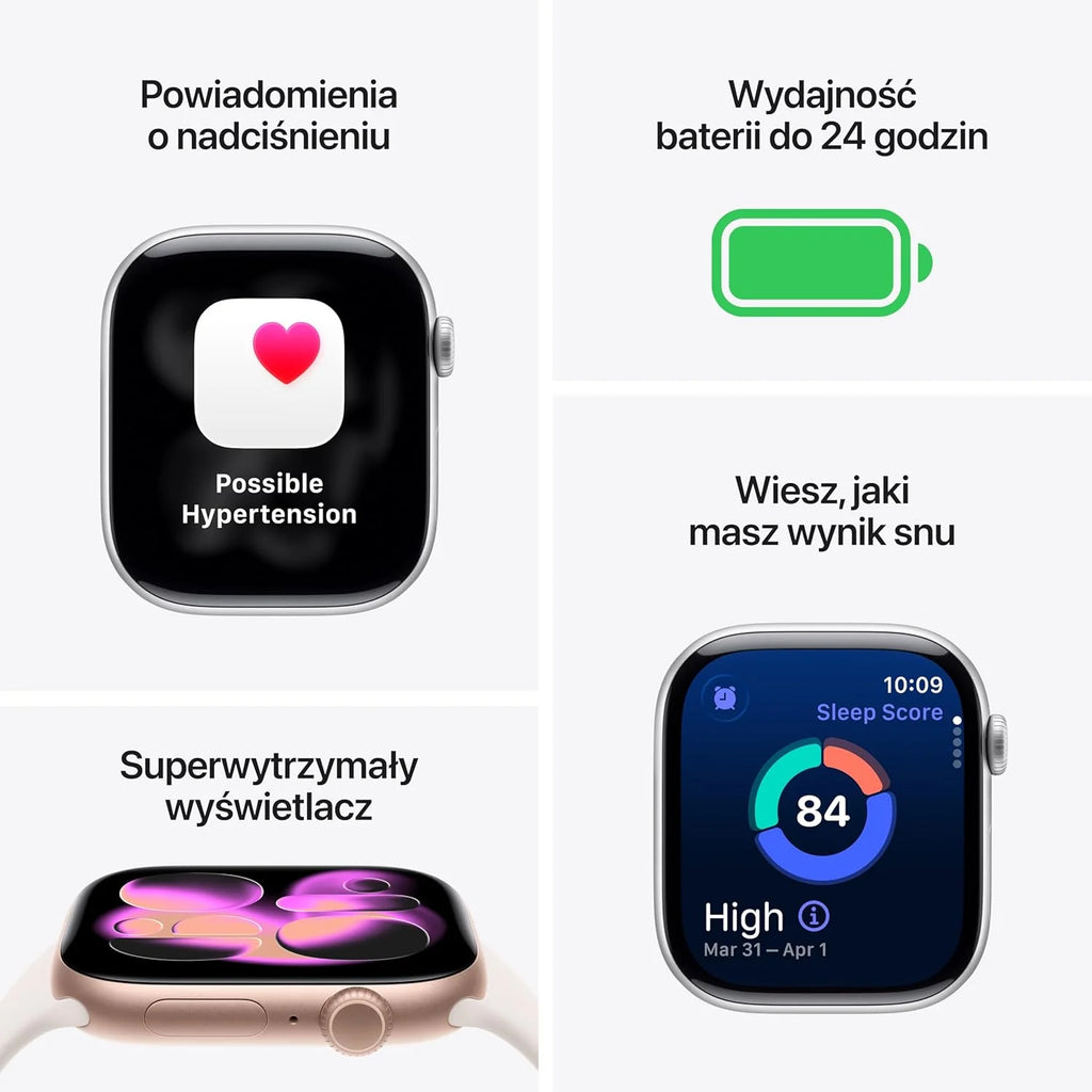 Apple Watch Series 11 GPS 42 mm Smartwatch, koperta z aluminium kolor Niedościgniona czerń, Pasek sportowy kolor czarny - S/M. Wynik snu, monitor fitness, monitorowanie stanu zdrowia