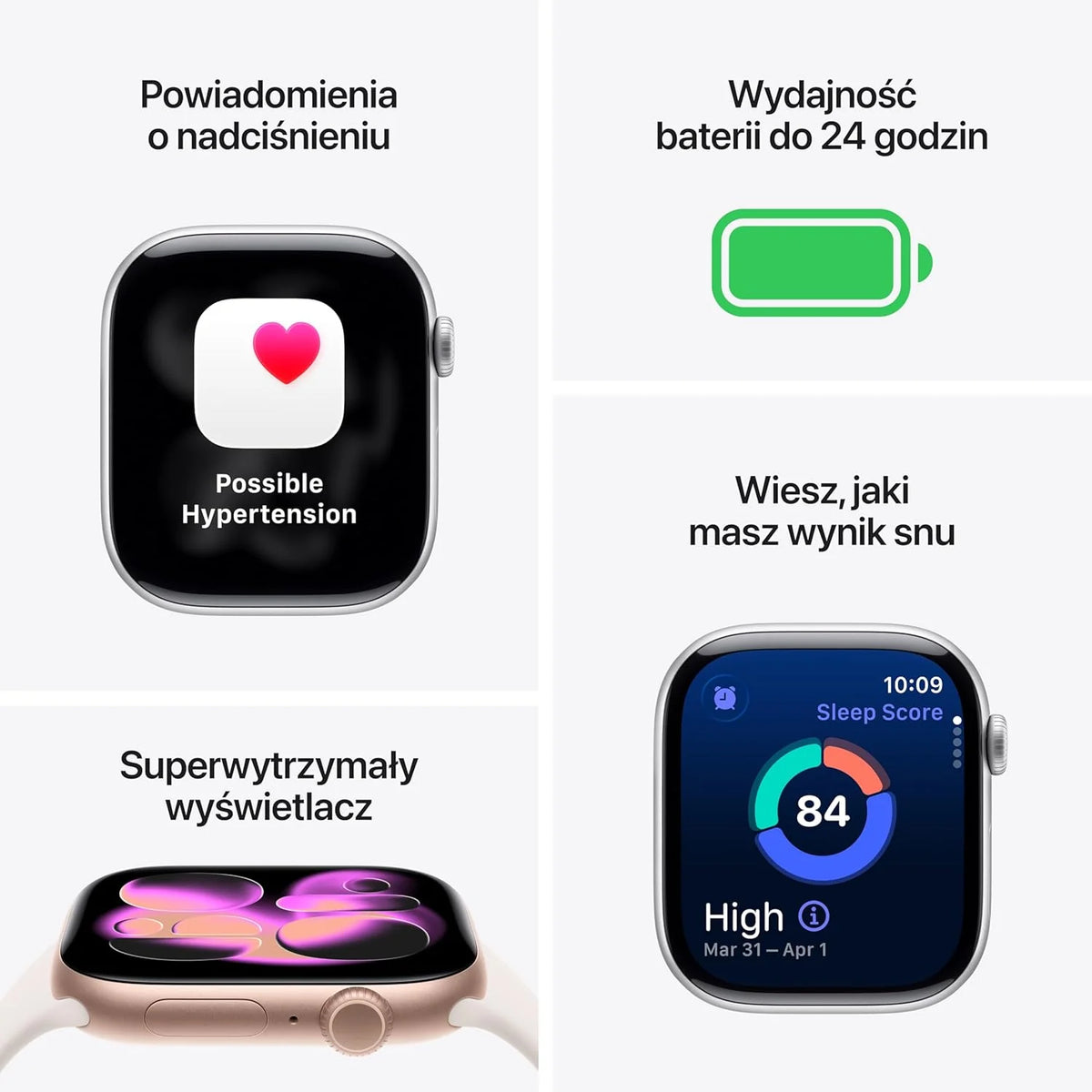 Apple Watch Series 11 GPS 42 mm Smartwatch, koperta z aluminium kolor Niedościgniona czerń, Pasek sportowy kolor czarny - S/M. Wynik snu, monitor fitness, monitorowanie stanu zdrowia