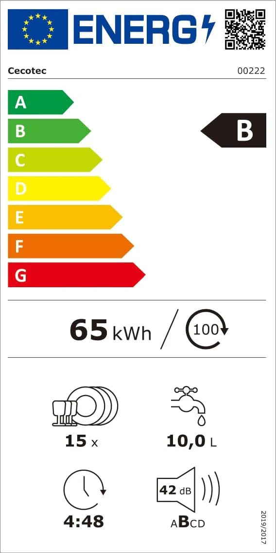 Cecotec Zmywarka do zabudowy Bolero Aguazero 6700 B. 60 cm, 15 kryć, klasa B, silnik falownika Plus, kolorowy wyświetlacz, 14 programów, O2 Dry, Turbo Dry+, Dual Zone, regulowana taca, AutoClean