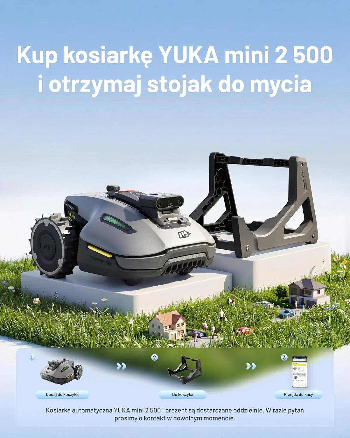 Mammotion YUKA 2000 Kosiarka Automatyczna z zamiatarką, Zalecane 2000 m², maks.2400 m²,i Nachyleniu 45%, UltraSense AI Vision do Auto-Mapowania Wysokość Koszenia 20-90mm Szerokość Koszenia 320mm