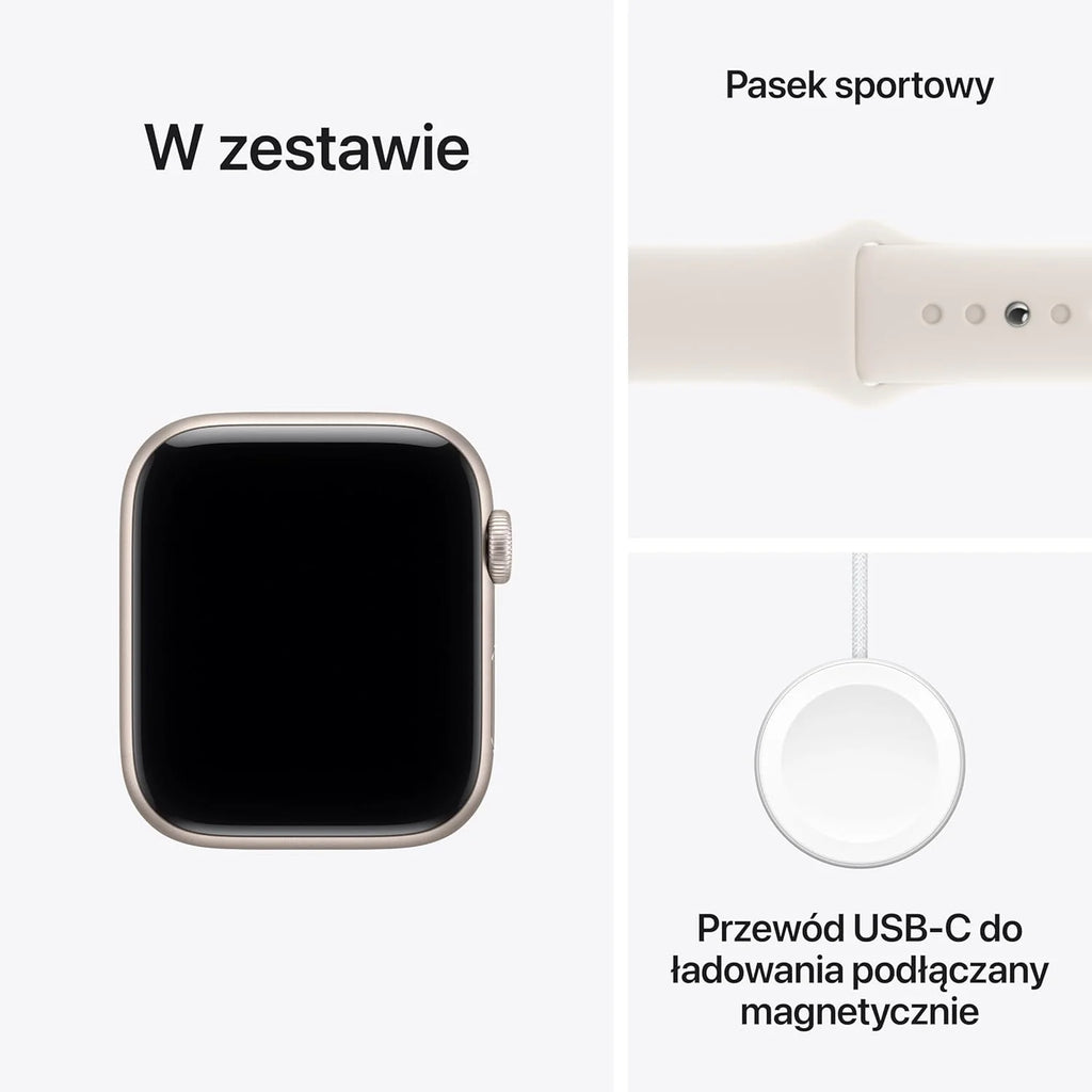 Apple Watch SE 3 GPS 44 mm Smartwatch, koperta z aluminium kolor Północ i Pasek sportowy w kolorze Północ - M/L. Monitor fitness i snu, monitor pracy serca