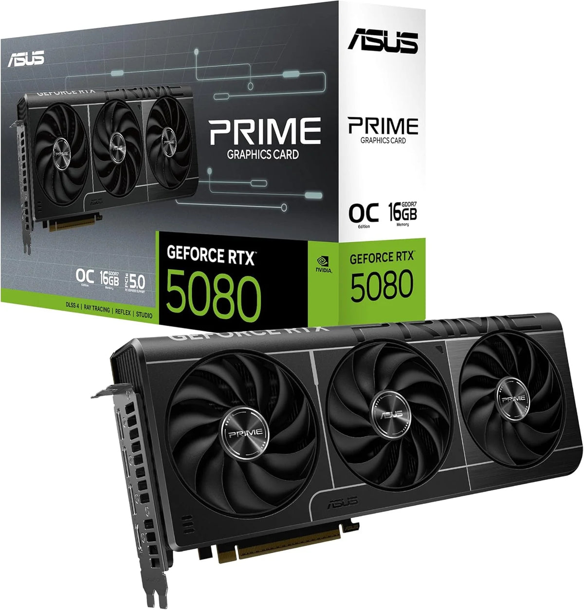 ASUS Prime GeForce RTX 5080 OC Edition 16 GB GDDR7 karta graficzna dla graczy (Nvidia GeForce RTX5080, SFF-Ready, przełącznik Dual-BIOS, PCIe 5.0, 1 x HDMI 2.1b, 3X DisplayPort 2.1a,