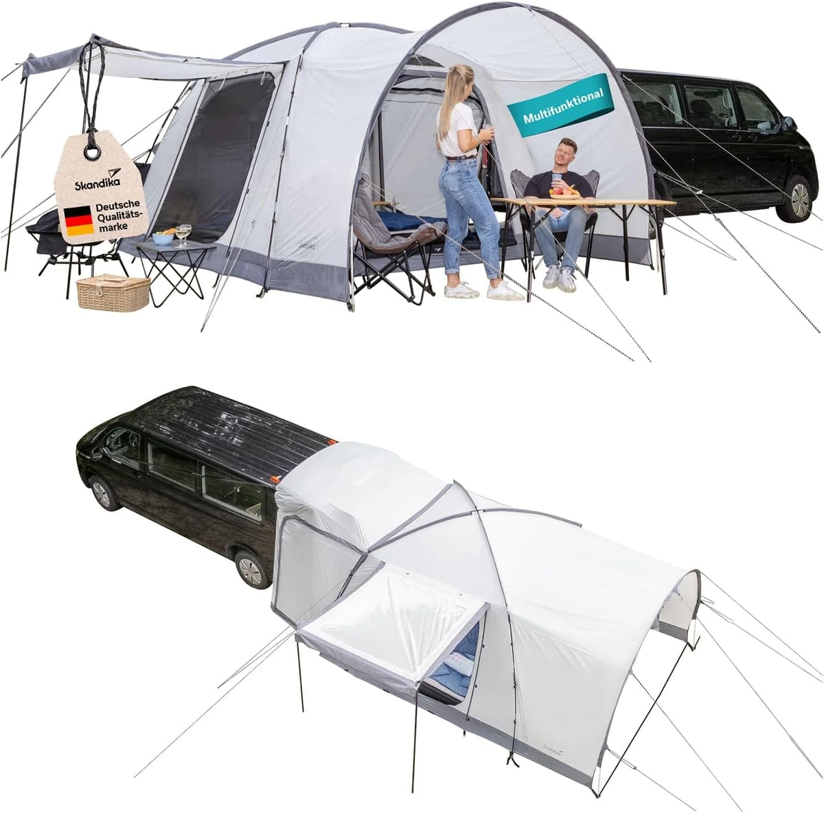 Skandika Pitea 4 Flex Protect Bundle namiot kopułowy z kluczem Van Plus | namiot kempingowy dla 4 osób, z śluzą do furgonetki, wszyta podłoga, słup wody 5000 mm, UPF 50+ | namiot, kemping, do