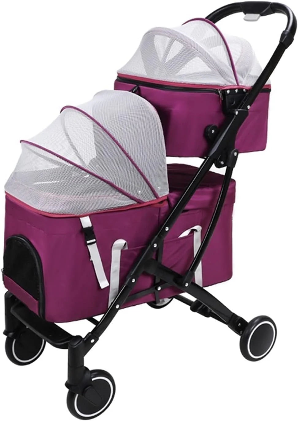 Dwuwarstwowe Wózki Dla Psów Premium Dla Dwóch Kotów Lub Psów - Wózek Twin Pet Z Odpinanym Transporterem Podróżnym, Idealny Dla Wielu Zwierząt Domowych, Purple